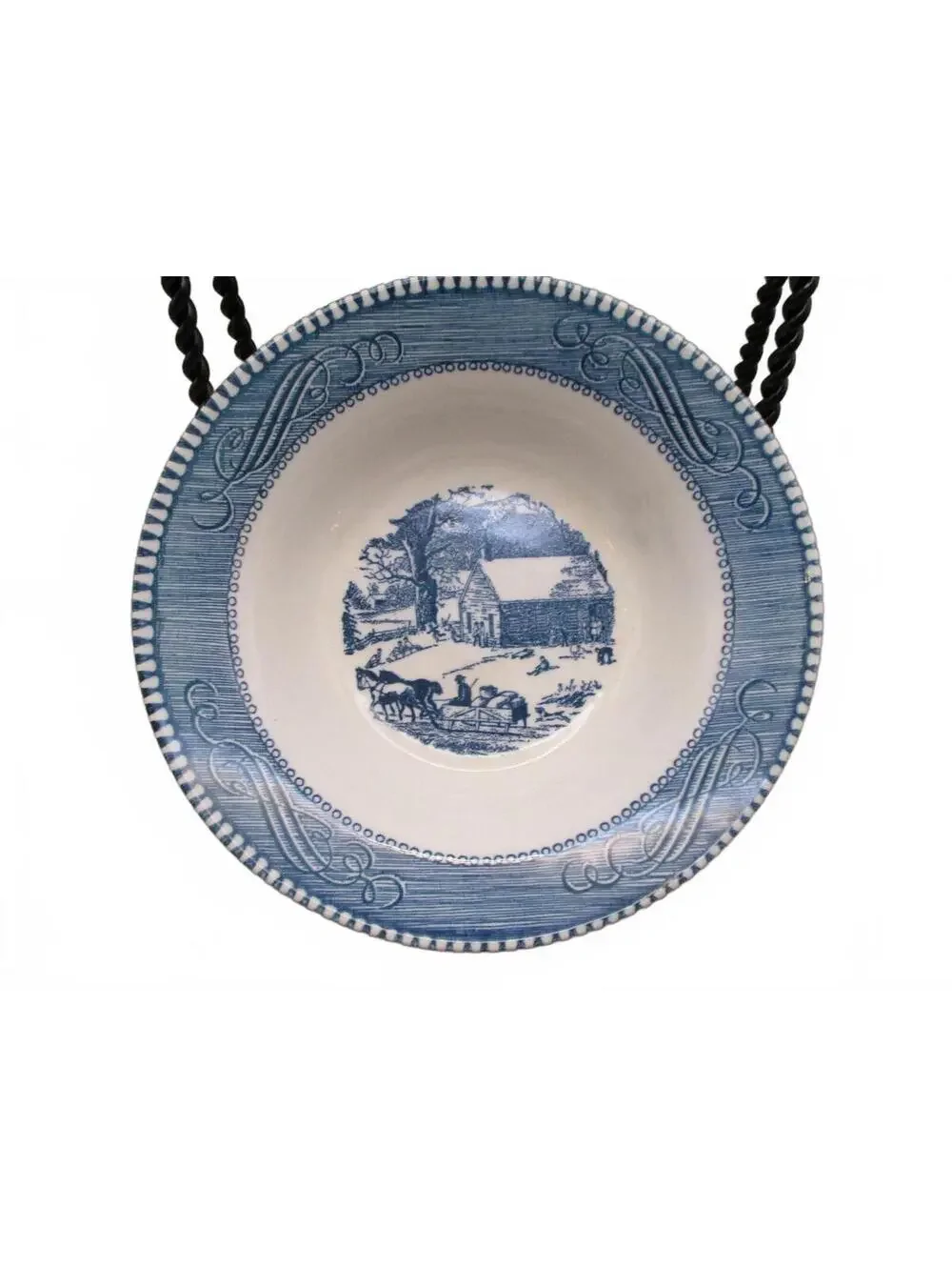 Set of 2 Vintage Royal China Currier & Ives Blue Rimmed Soup Bowls Early Winter